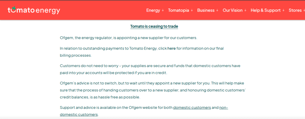 Tomato energy ceases